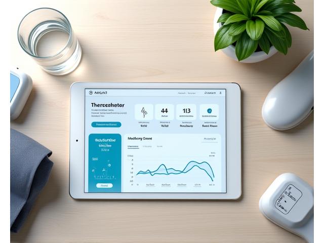 Kit medico per un rapido check-up a casa, con strumenti e tablet.