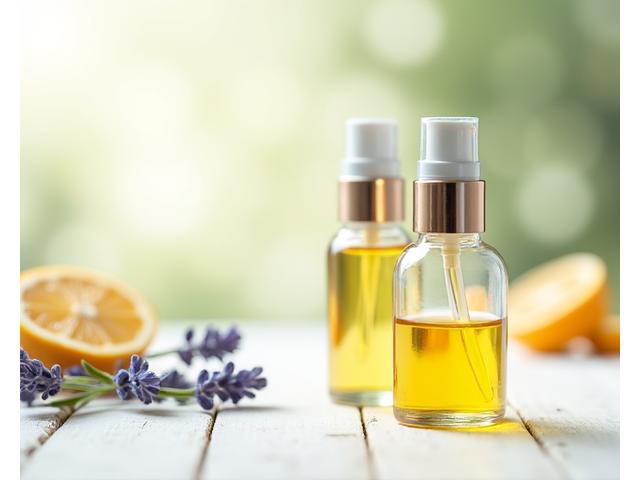 Flacone di olio essenziale biologico con etichetta premium