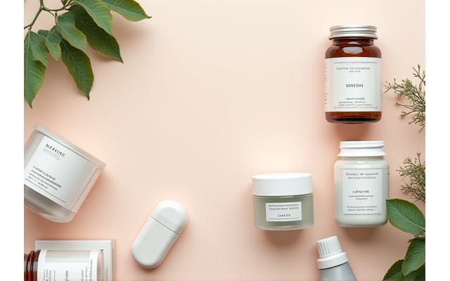 Assortimento di prodotti wellness di alta qualità come multivitaminici, creme naturali e dispositivi smart health che simboleggiano la cura e la selezione esperta.